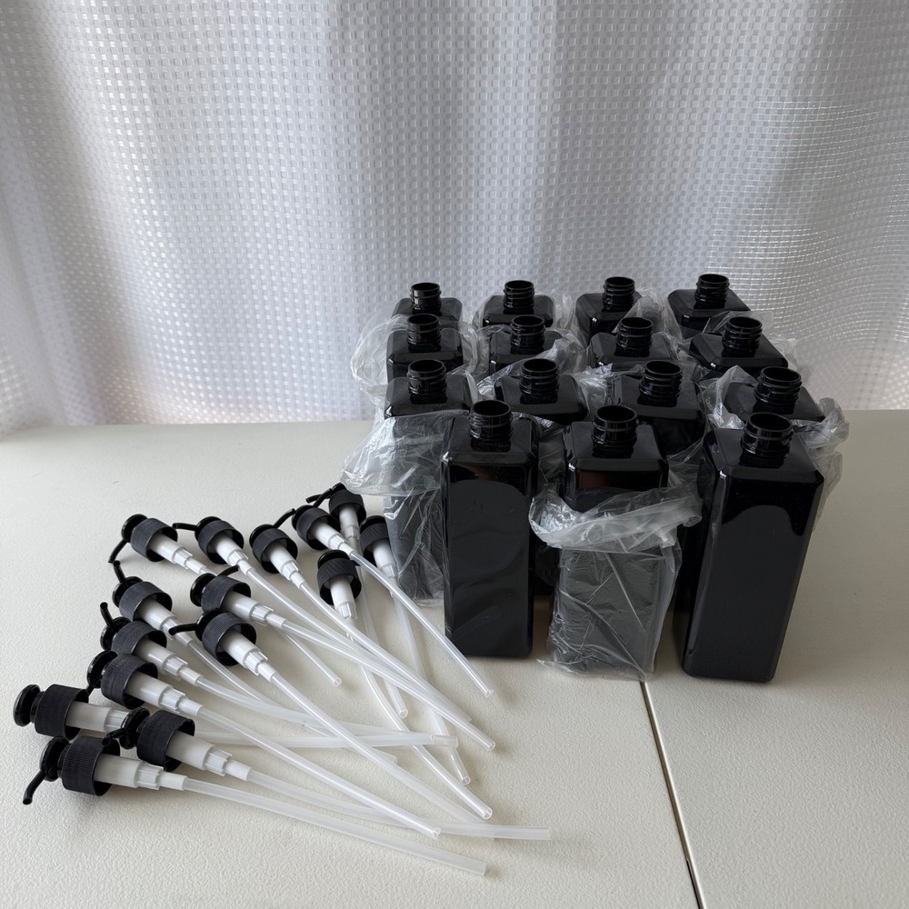 Plastic Refillable Pump Bottles Square Dark 16 oz Lot Shampoo Conditioner Lotion